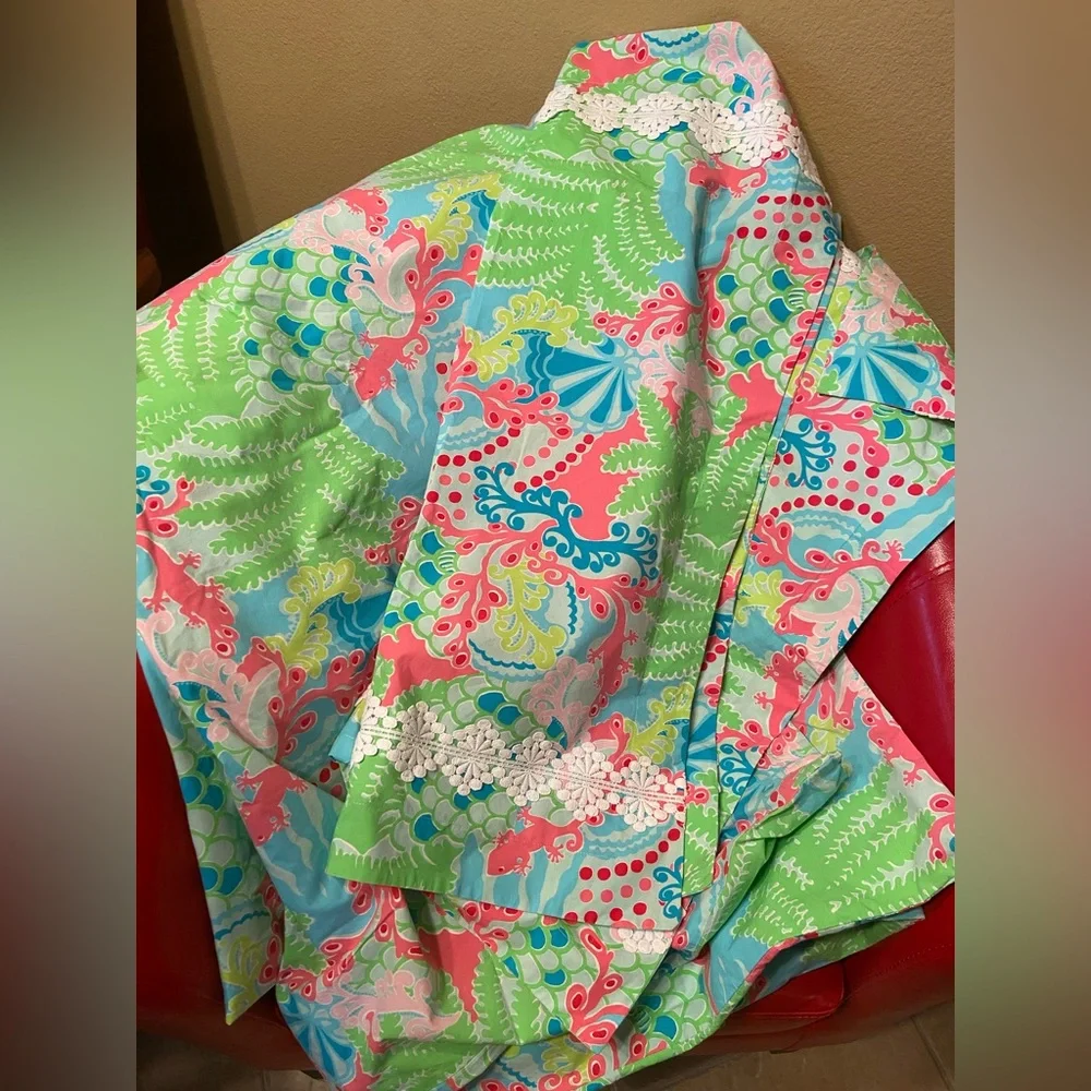 RARE HTF EUC Lilly Pulitzer For Garnet Hill Twin Duvet Cover & 2 shams gecko